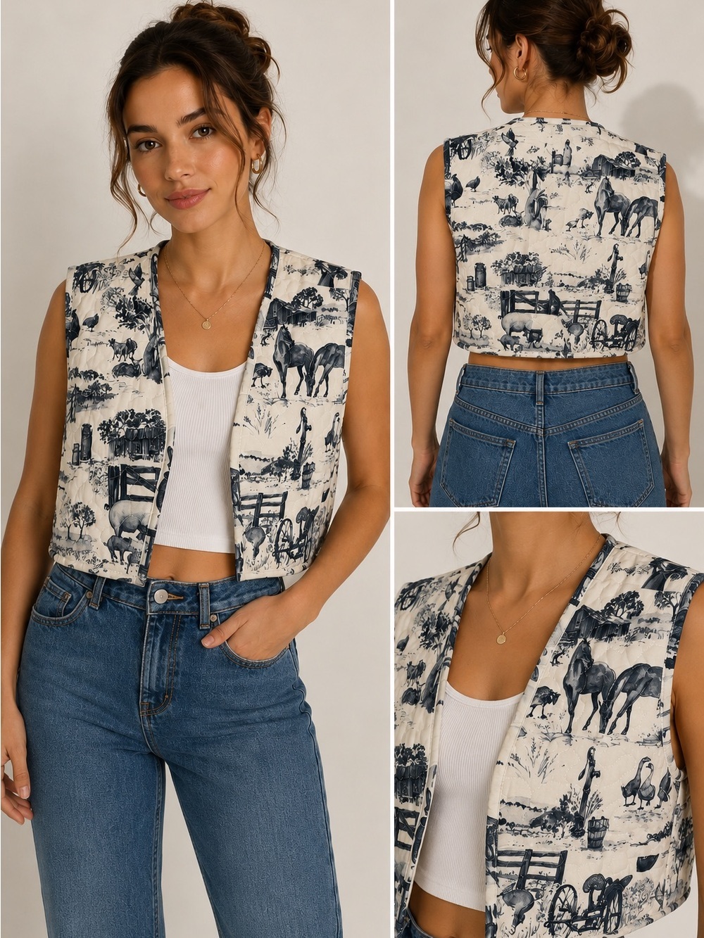 IDA MAE quilted Toile western print quilted vest M